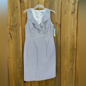 NWT ANTONIO MELANI Vicky Pin Striped Navy/White Seersucker Women’s Dress